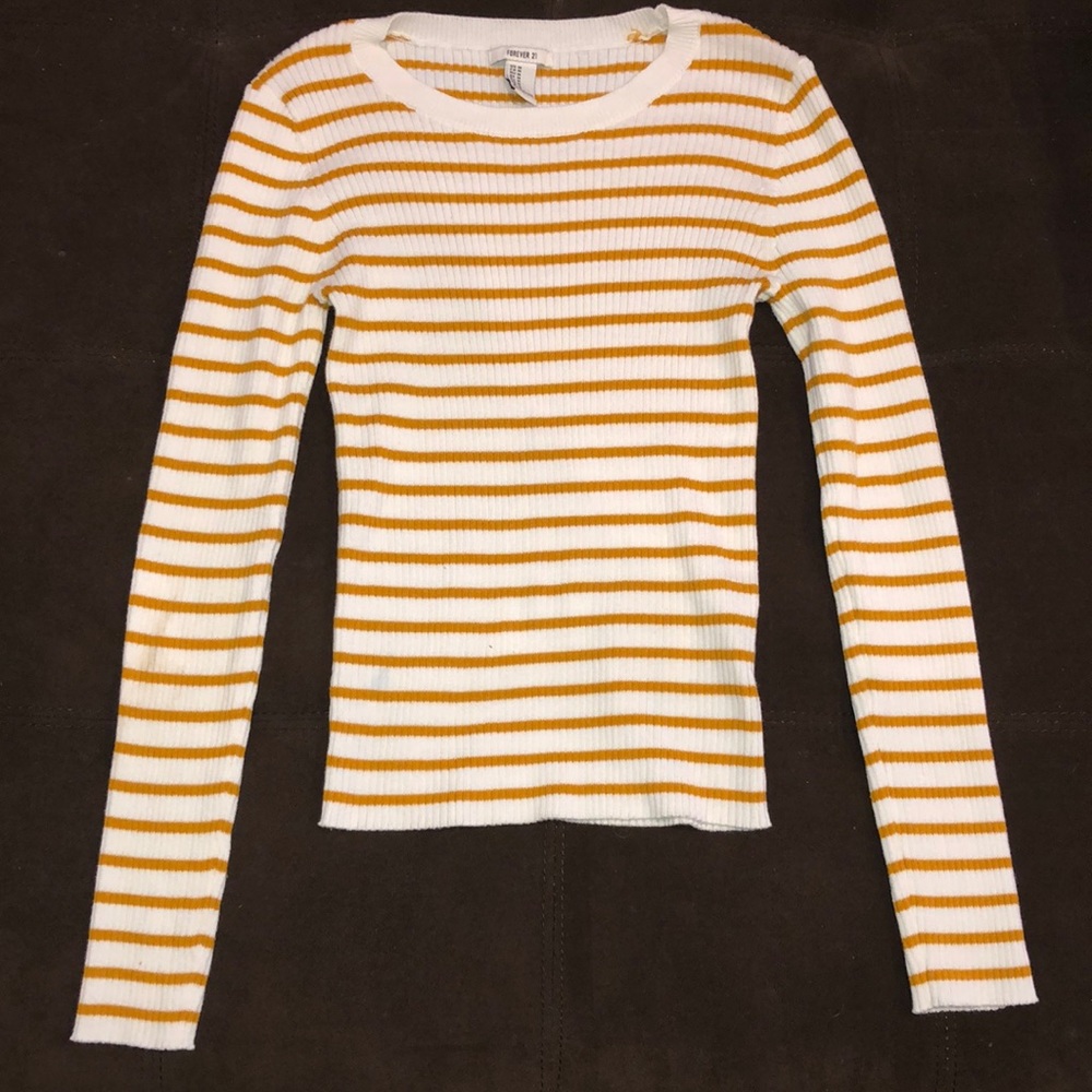 Forever 21 Striped Sweater S: Med White/Gold